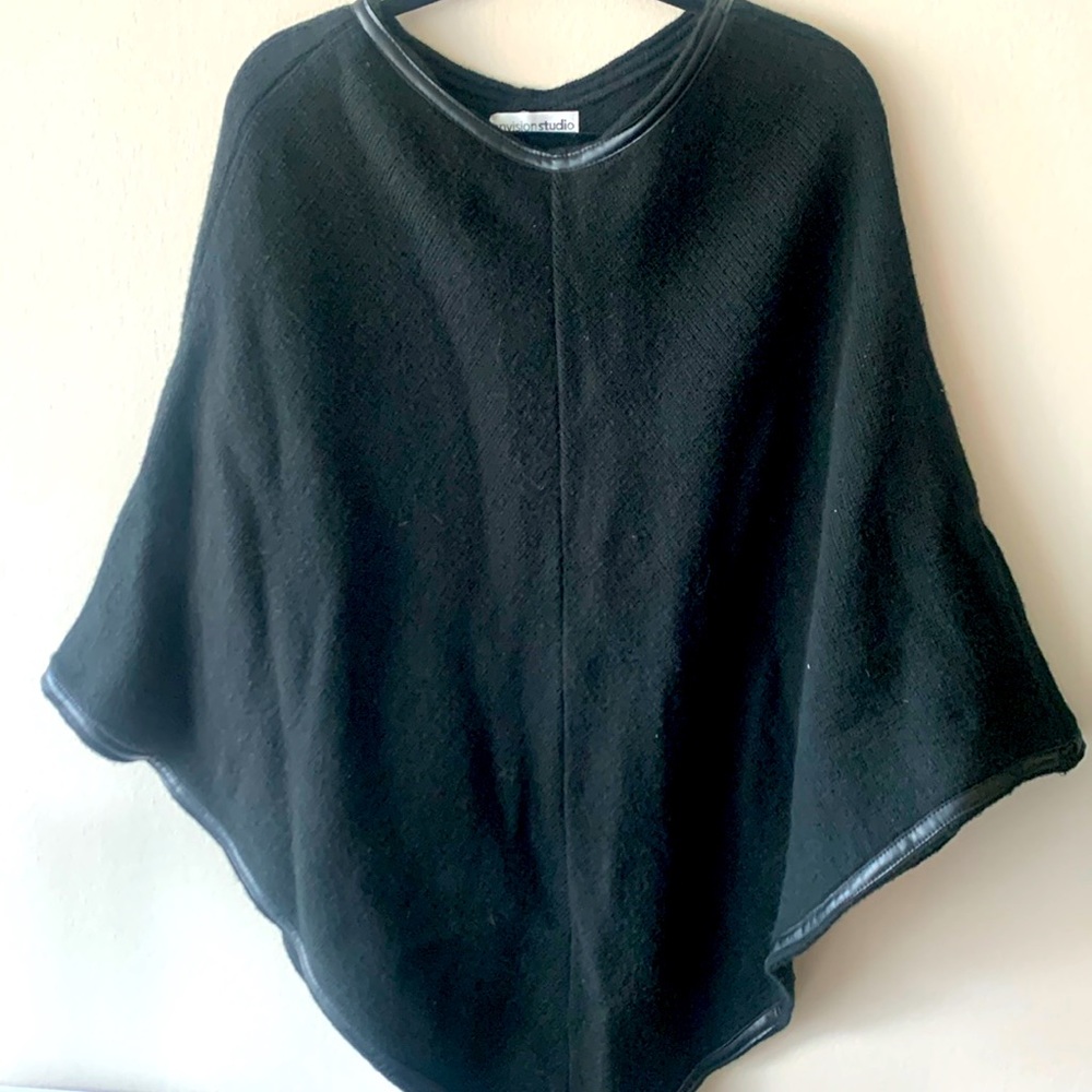 Black cape pancho with leather detail